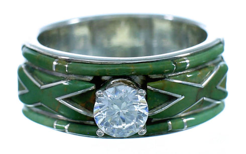 Turquoise Inlay Cubic Zirconia Genuine Sterling Silver Ring Size 6-1/4 LX113171
